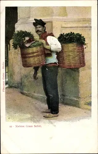 Ak Malta, Maltese Grass Seller, Händler in Tracht