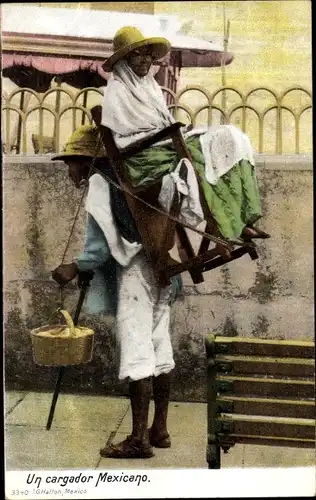 Ak Mexiko, Cargador, Träger mit Stuhl auf dem Rücken
