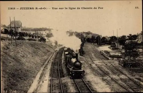 Ak Juziers Yvelines, Vue sur la ligne du Chemin de Fer