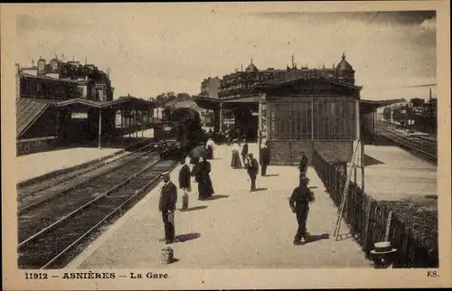 Ak Asnières sur Seine Hauts-de-Seine, Vue generale de la Gare, Bahnhof, Gleisseite