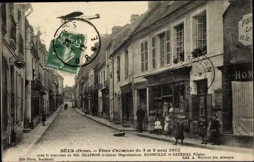 Ak Sées Orne, Fetes d'Aviation du 4 et 5 aout 1912, Straßenpartie