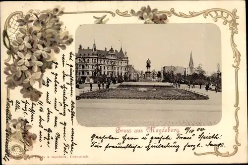 Passepartout Ak Magdeburg an der Elbe, Stadtpartie, Blumen, Veilchen