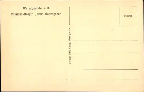 Ak Wernigerode Harz, Missionshospiz Haus Gottesgabe