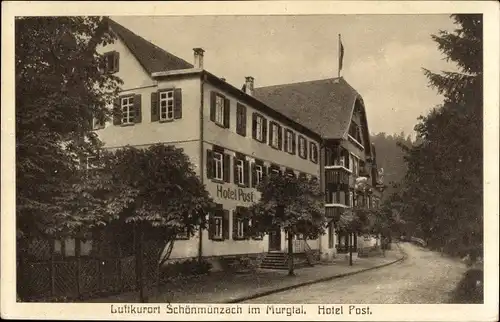 Ak Schönmünzach Baiersbronn im Kreis Freudenstadt, Murgtal, Hotel Post