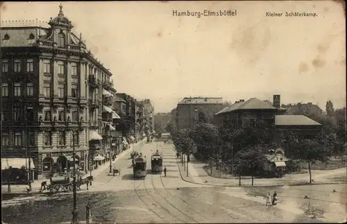 Ak Hamburg Eimsbüttel, Kleiner Schäferkamp, Straßenbahnen
