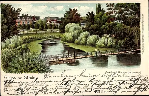 Litho Stade in Niedersachsen, Insel und Neubourgstraße, Brücke