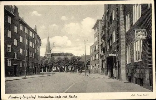 Ak Hamburg Bergedorf, Vierlandenstraße, Kirche, Geschäft Wild und Geflügel