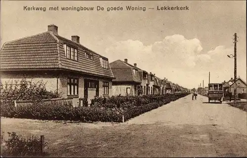 Ak Lekkerkerk Südholland, Kerkweg met woningbouw De goede Woning