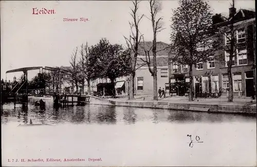 Ak Leiden Südholland Niederlande, Nieuwe Rijn, Klappbrücke