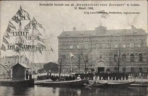 Ak Leiden Südholland Niederlande, Koninklijk bezoek aan de Kweekschool voor Zeevaart 1906