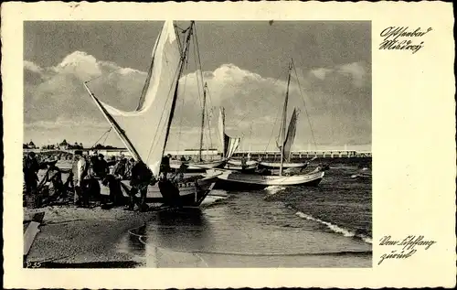 Ak Międzyzdroje Ostseebad Misdroy Pommern, Segelboote am Strand