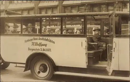 Foto Ak Hamburg, Hamburger Rund- und Gesellschaftsfahrten, Borgeschstraße 5, Autobus