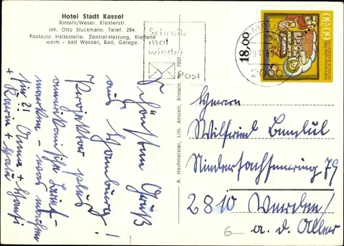 Lied Ak Rinteln an der Weser, Hotel Stadt Kassel, Klosterstraße, Innenansicht, Weserlied