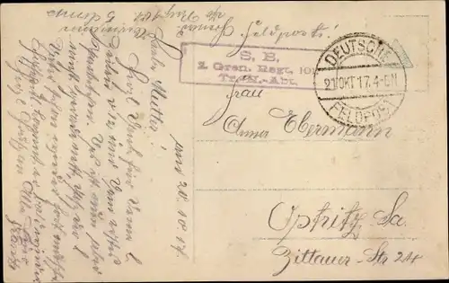 Ak Stempel Deutsche Feldpost 1. WK, 2. Gren. Regt. 101, Tr. N. Abt.