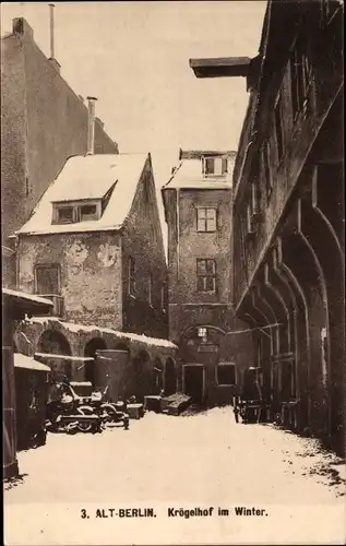 Ak Berlin Mitte, Krögelhof im Winter, Schnee, Eingang, Fassade