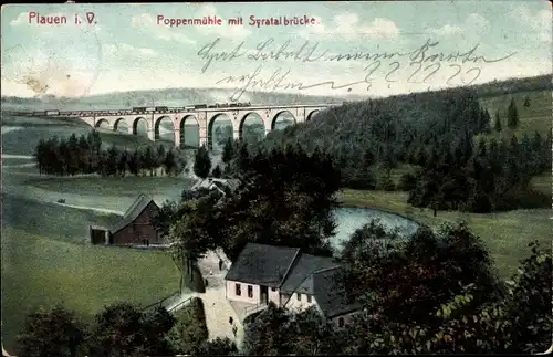 Ak Plauen im Vogtland, Poppenmühle mit Syratalbrücke