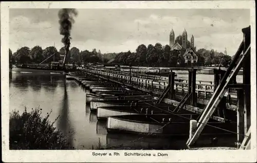 Ak Speyer am Rhein, Schiffsbrücke u. Dom