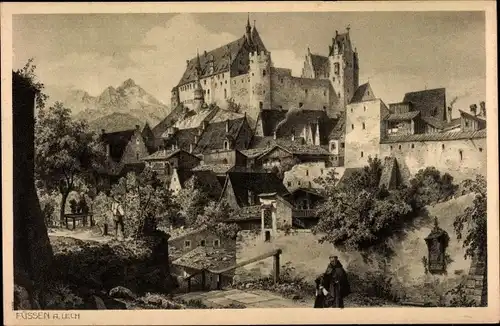 Ak Füssen im Ostallgäu, Ortsansicht mit Schloss