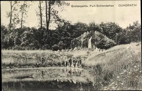 Ak Quadrath Ichendorf Bergheim an der Erft, Schloss Schlenderhan, Grottenpartie im Park