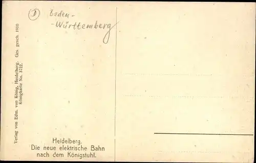 Ak Heidelberg am Neckar, Elektrische Bahn nach dem Königstuhl, Standseilbahn Nr. 3