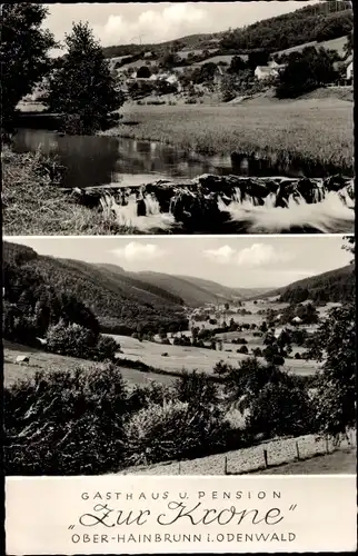 Ak Ober Hainbrunn im Odenwald, Gasthof zur Krone, Flusspartie