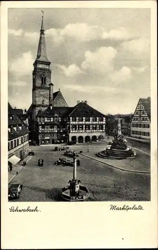 Ak Schwabach in Mittelfranken Bayern, Marktplatz, Kirche, Brunnen, Denkmal