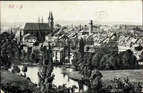 Ak Hof an der Saale Oberfranken Bayern, Panorama, Kirche