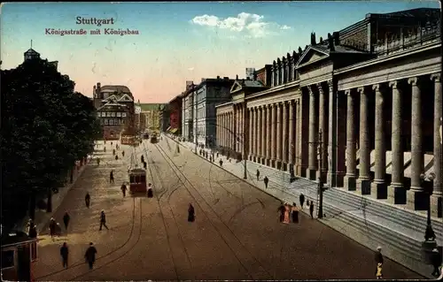 Ak Stuttgart, Königsstraße mit Königsbau