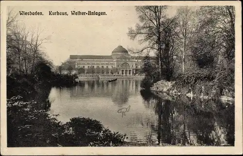 Ak Wiesbaden in Hessen, Kurhaus, Weiher-Anlagen