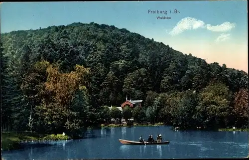 Ak Freiburg im Breisgau, Waldsee, Boot