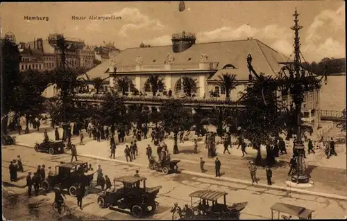 Ak Hamburg Mitte Neustadt, Neuer Alsterpavillon, Automobile