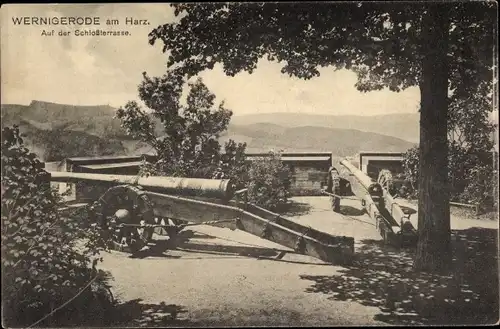 Ak Wernigerode im Harz, Auf der Schlossterrasse, Kanone