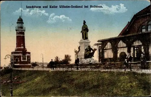 Ak Holtenau Kiel in Schleswig Holstein, Leuchtturm und Kaiser Wilhelm-Denkmal
