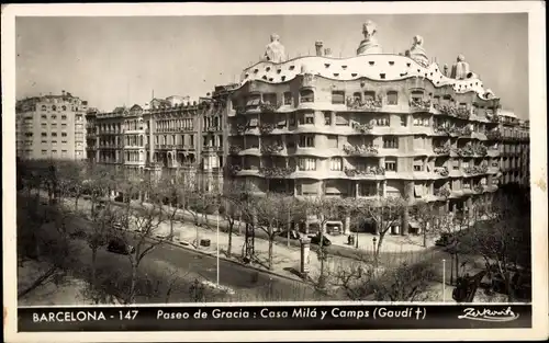 Ak Barcelona Katalonien Spanien, Paseo de Gracia, Casa Milá y Camps