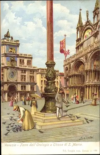 Künstler Ak Venezia Venedig Veneto, Chiesa di S. Marco, Torre dell Orologio