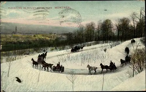 Ak Montreal Québec Kanada, Sleighing in Mount Royal Park