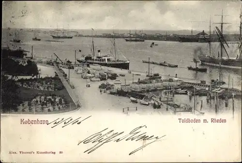 Ak København Kopenhagen Dänemark, Toldboden m. Rheden, Dampfer