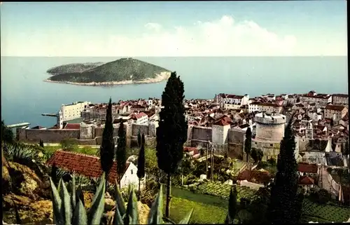 Ak Ragusa Dubrovnik Kroatien, Lacroma, Blick zur Insel
