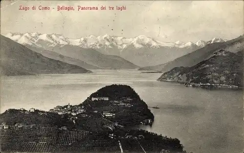 Ak Bellagio Lago di Como Lombardia, Panorama dei tre laghi