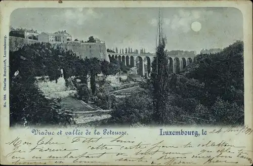 Mondschein Ak Luxemburg Luxembourg, Viaduc et Vallee de la Pertusse