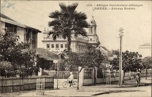 Ak Dakar Senegal, Avenue Roume, Afrique Occidentale, Radfahrer