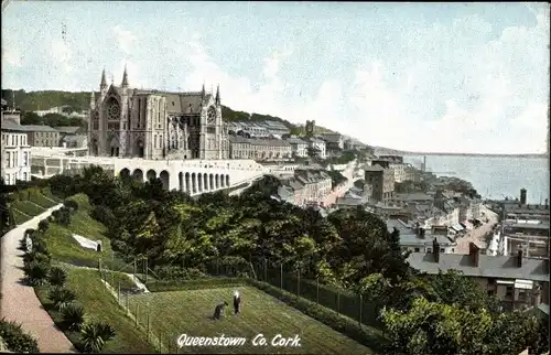Ak Cobh Queenstown County Cork Irland, Panorama, Cathedral