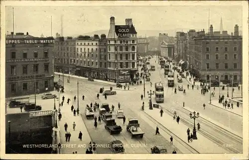 Ak Dublin Irland, Westmoreland Street and O'Connell Bridge, Straßenbahn, Gold Flake