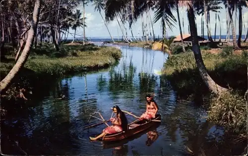 Ak Tahiti Französisch Polynesien, Hitiaa's River, Frauen in einem Boot