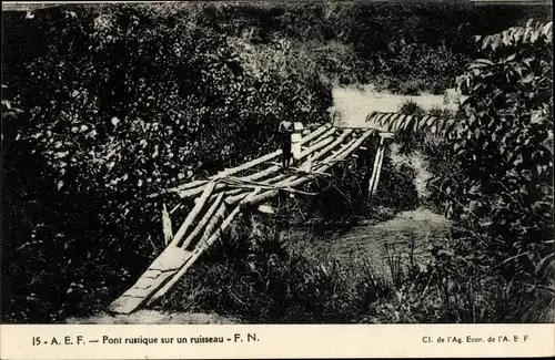 Ak Gabun Französisch Äquatorialafrika, Pont rustique sur un ruisseau, Brücke