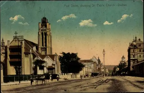 Ak Durban Südafrika, Pine Street, showing St. Paul's Church