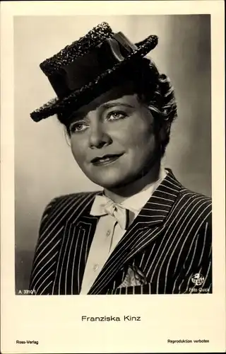 Ak Schauspielerin Franziska Kinz, Portrait mit Hut, Ross Verlag A 3310 1