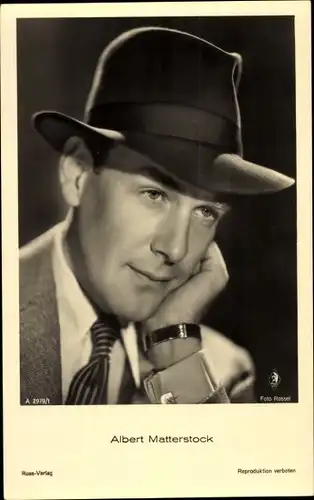 Ak Schauspieler Albert Matterstock, Portrait mit Hut, Ross Verlag A 2979 1