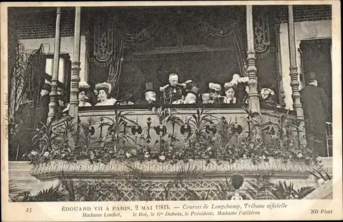 Ak Paris XVI, König Edward VII von Großbritannien, Courses de Longchamps, Emile Loubet