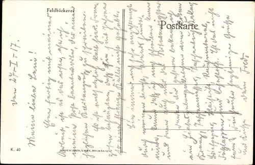 Ak Deutsche Soldaten in Uniformen, Feldbäckerei, I WK